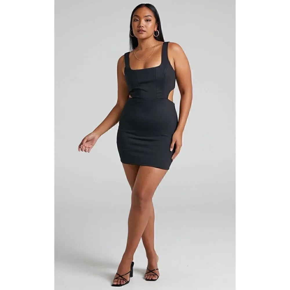 showpo black corset dress Courtney Midi Dress - Corset Panel Low Back Dress in Black